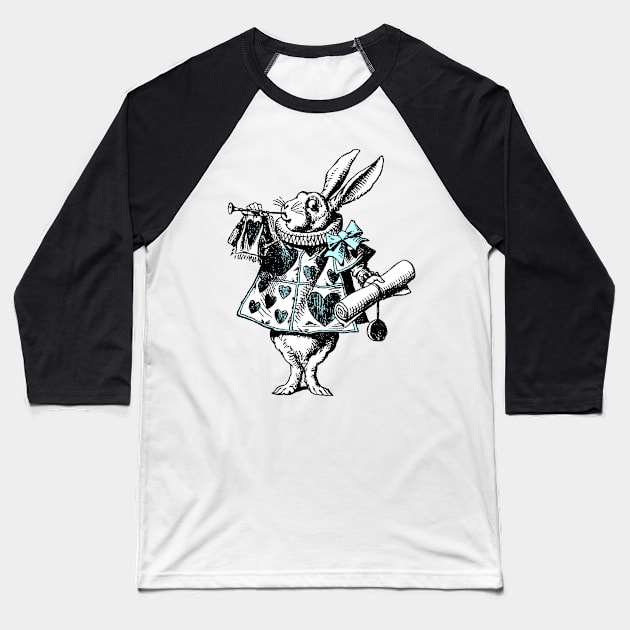 White Rabbit Alice In Wonderland Baseball T-Shirt by Pixelchicken